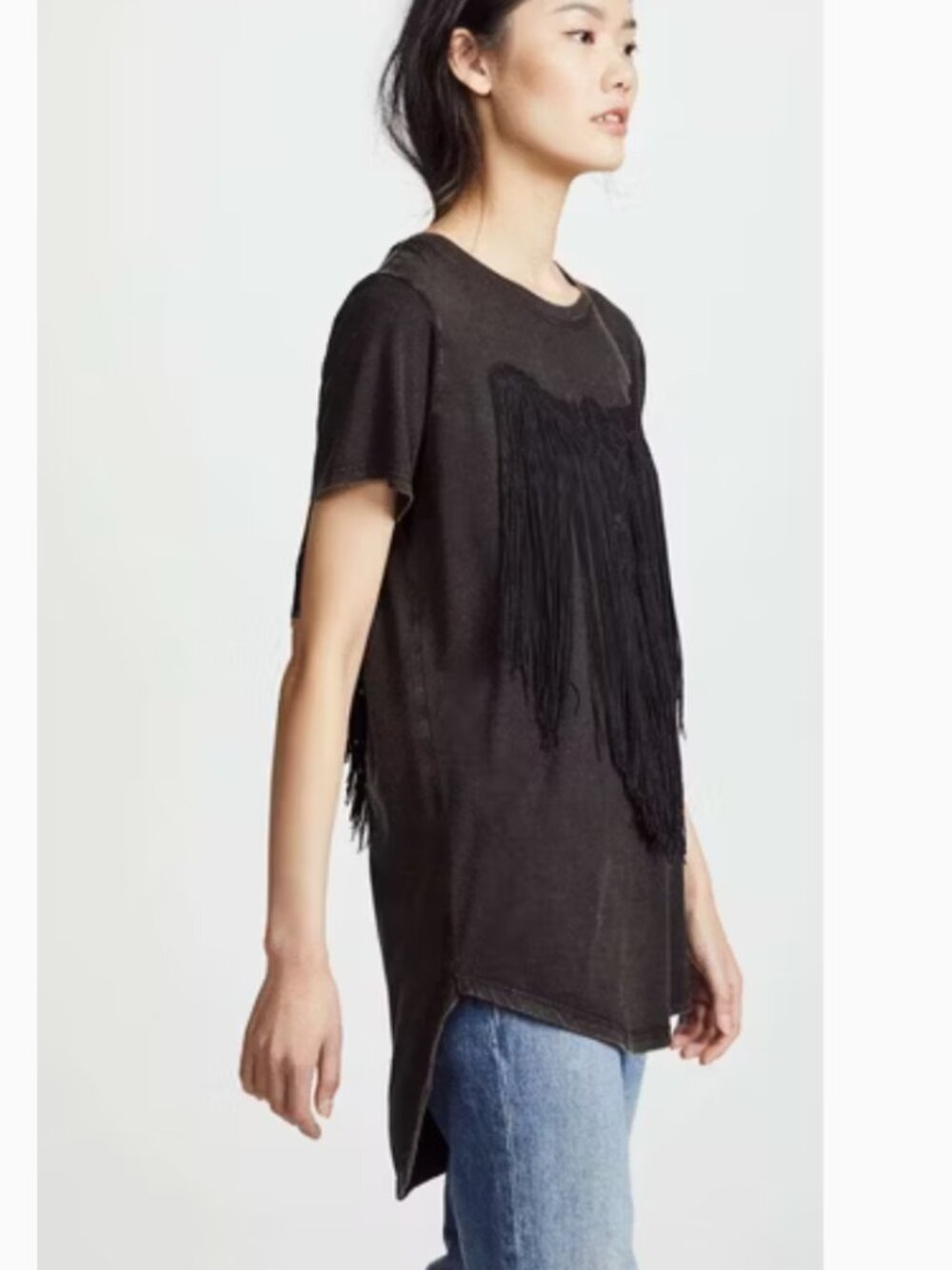 Haute Hippie Fringe Boho Western Faded Black Embroidered Nashville tee M - Picture 13 of 15